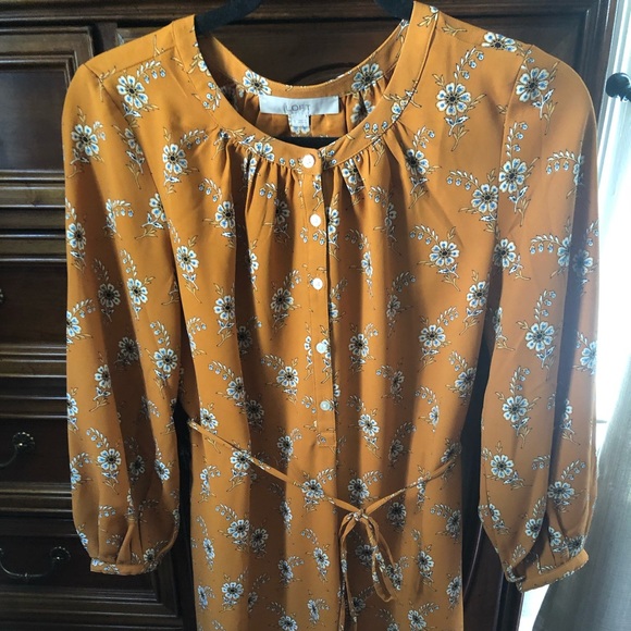 Ann Taylor Mustard Floral Long Sleeve Dress - Picture 2 of 5